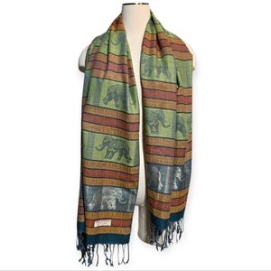 100% CASHMERE PASHMINA SHAWL WRAP SCARF WITH FRINGE ELEPHANT MOTIF